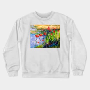 Poppies by the pond Crewneck Sweatshirt